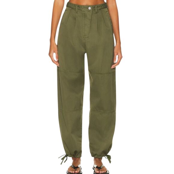 Moussy Pants - Moussy Vintage Fayette Cargo Pants Olive Green Tie Cuffs Wide Leg Utility XS